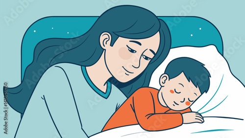 A simple yet powerful pencil sketch of a parent gazing lovingly at their sleeping child.. Vector illustration