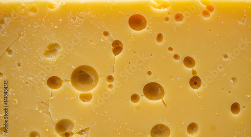 Close Up Of Delicious Fresh Swiss Cheese With Holes Background