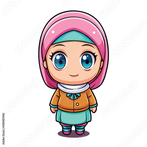 Cute cartoon girl in hijab (3)