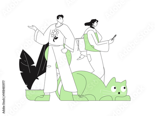 Virtual characters social communication concept business flat vector hand drawn illustration
