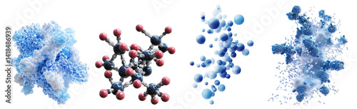 Molecular Structures Representing Various Chemical Compounds and Bonds, Isolated on Transparent Background