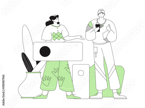 Virtual characters social communication concept business flat vector hand drawn illustration
