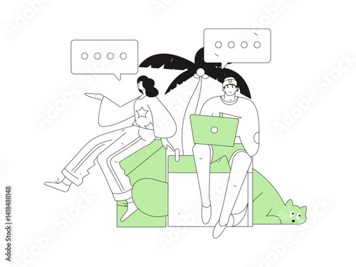 Virtual characters social communication concept business flat vector hand drawn illustration
