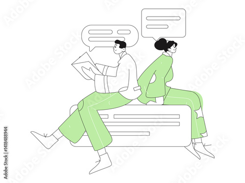 Virtual characters social communication concept business flat vector hand drawn illustration
