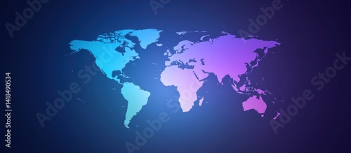 Abstract World Map Illustration with Gradient Color Overlay and Technological Feel
