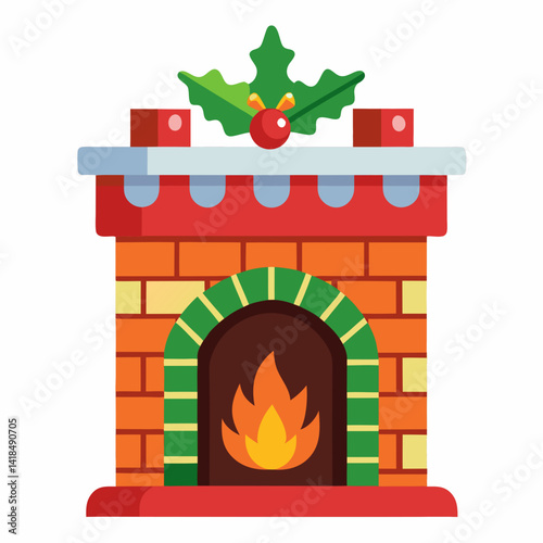 Christmas Fireplace Vector Art Illustration