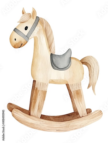Wooden Rocking Horse Watercolor Clipart for Kids
