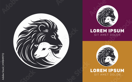 Christian-Inspired Lion and Lamb Logo with Elegant and Simple Lines