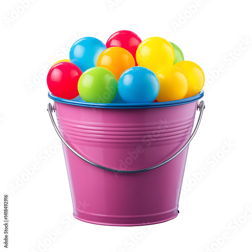 Bucket filled with colorful water balloons