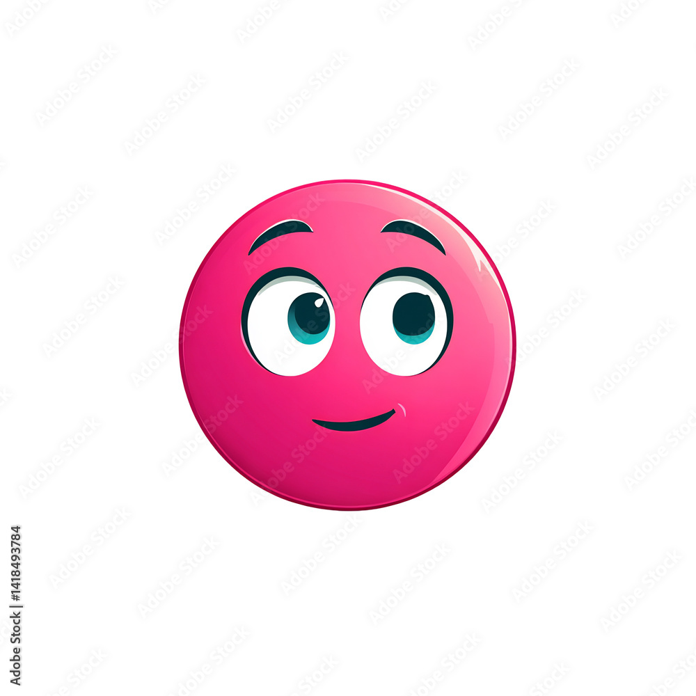 Fototapeta premium Pink smirking face emoji with side glance