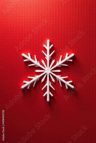 Minimalist snowflake design on gradient red background with subtle texture, snowflakes, winter, red