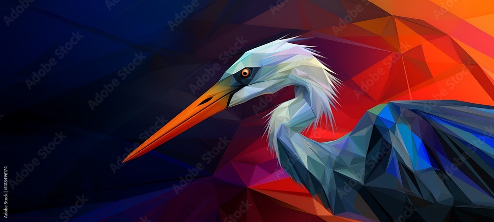 Fototapeta premium abstrak mozaic color of stork in drakness, ai generative