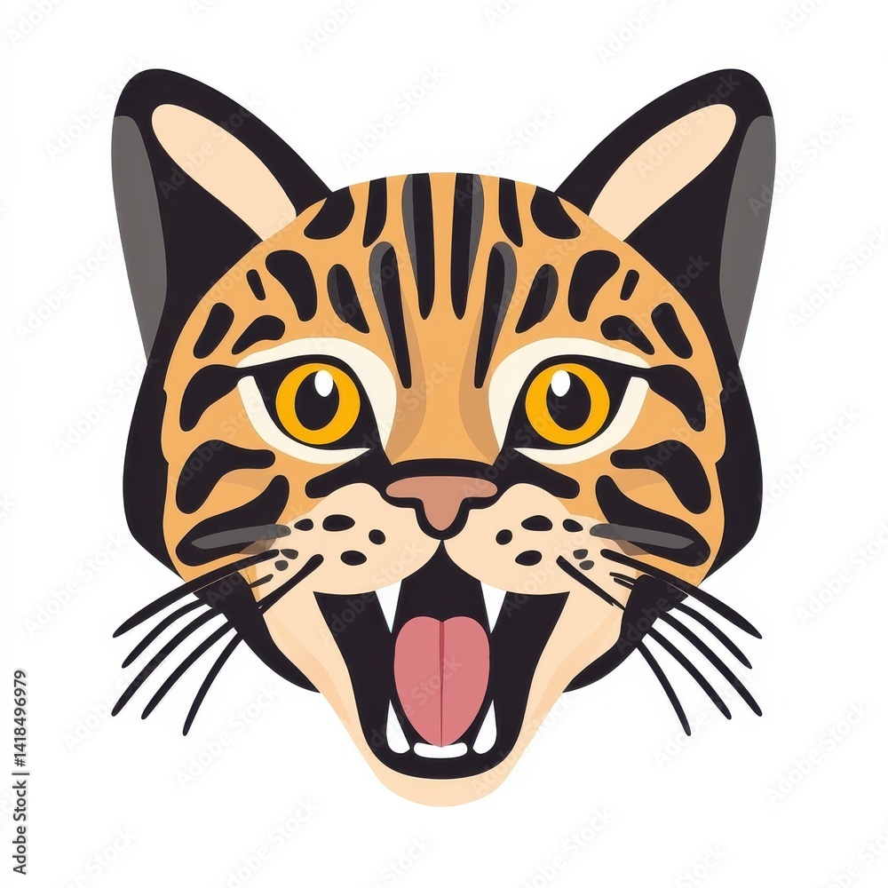 Obraz premium Cartoon illustration of a hissing cat with orange-brown fur and black stripes
