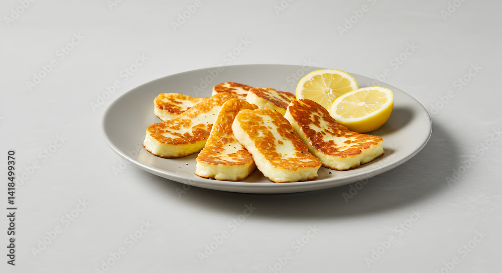 Grilled Halloumi Slices Served With Fresh Lemon on a Stylish Plate