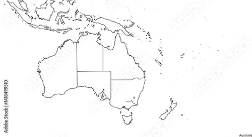 Australia & Oceania: Simple Line Map, States & Territories Highlighted