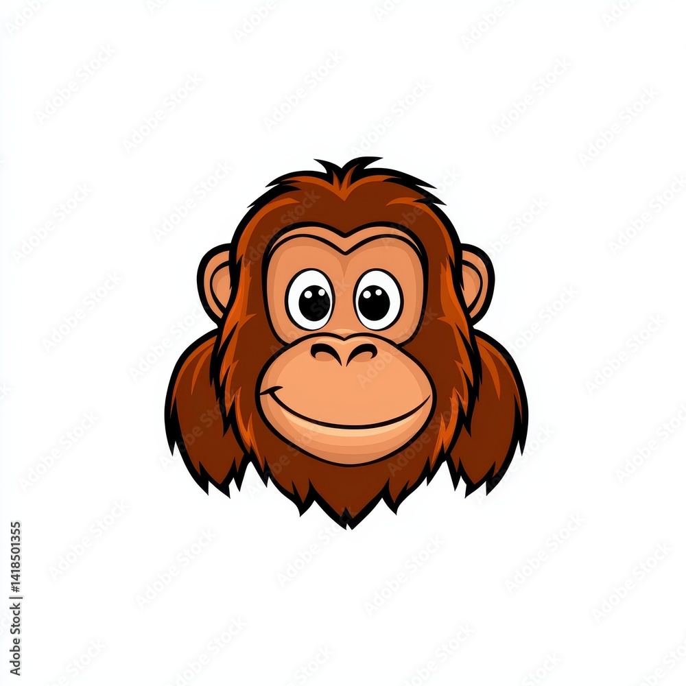 Obraz premium Cartoon illustration of a friendly monkey face with large, round eyes and a slight smile