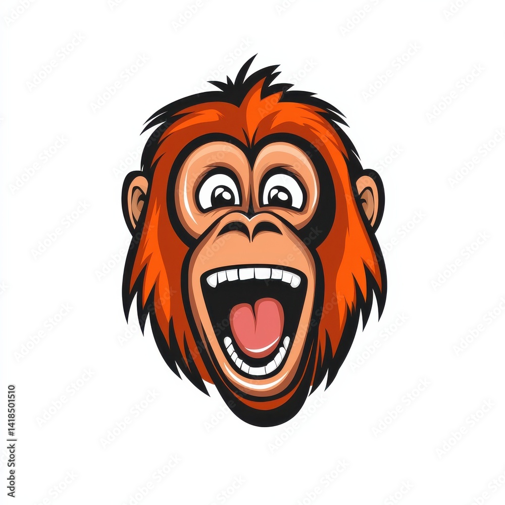 Cartoon illustration of an expressive monkey face with wide open mouth and large round eyes