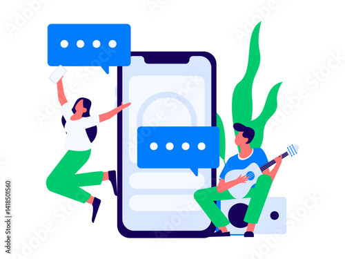 Virtual characters social communication concept business flat vector hand drawn illustration
