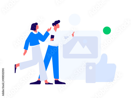 Virtual characters social communication concept business flat vector hand drawn illustration

