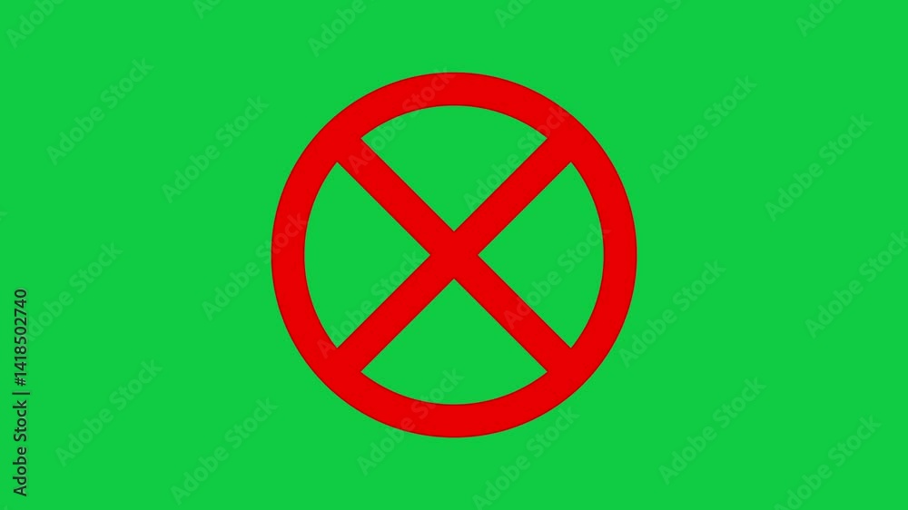 Red Crossed Circle Warning Symbol with Green Screen Background Red Crossed Circle Warning Symbol with Green Screen Background