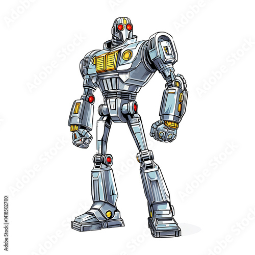 robotic superhero metallic comic design futuristic hero on Transparent background