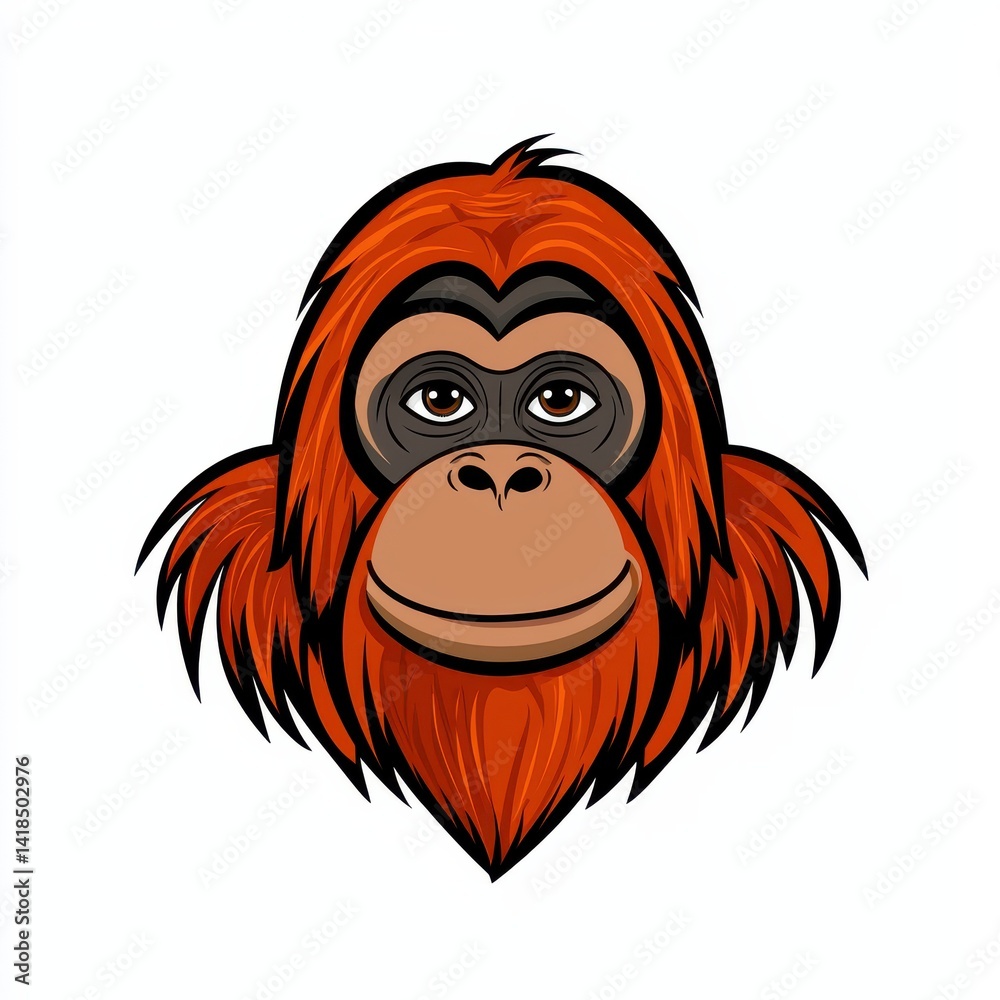 Obraz premium Cartoon illustration of an orangutan's face with expressive eyes and a subtle smile