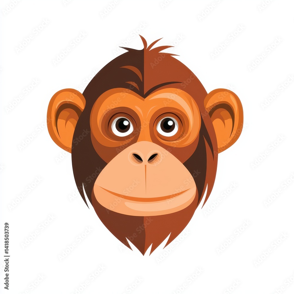 Fototapeta premium Cartoon illustration of a monkey's face with large, expressive eyes and a cheerful expression