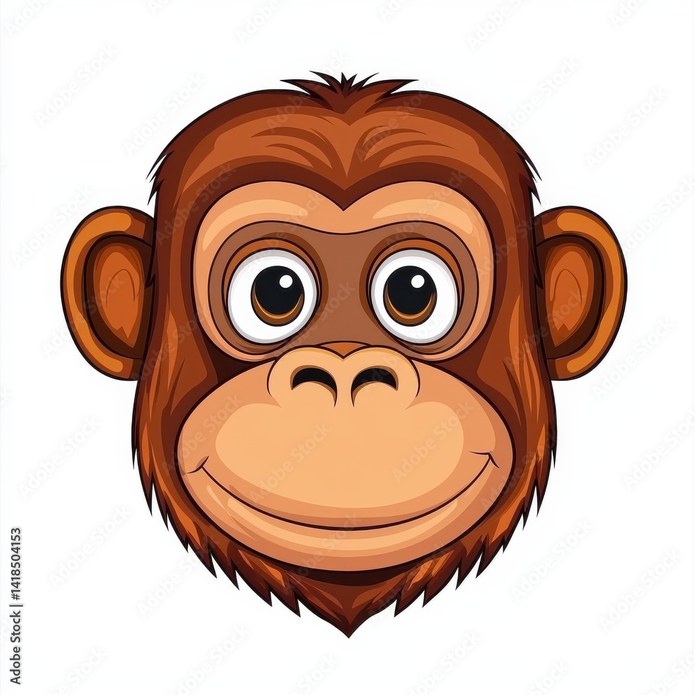 Obraz premium Cartoon monkey face illustration with large expressive eyes and a friendly smile