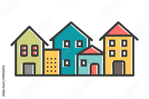 Illustration of houses. Dwelling. Detached house. Architecture. Construction. Residential area.