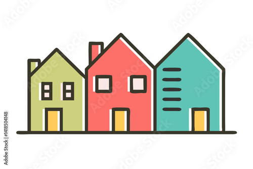 Illustration of houses. Dwelling. Detached house. Architecture. Construction. Residential area.