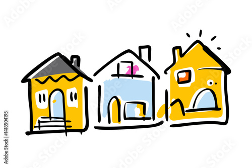Illustration of houses. Dwelling. Detached house. Architecture. Construction. Residential area.