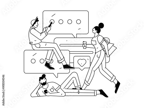 Virtual characters social communication concept business flat vector hand drawn illustration
