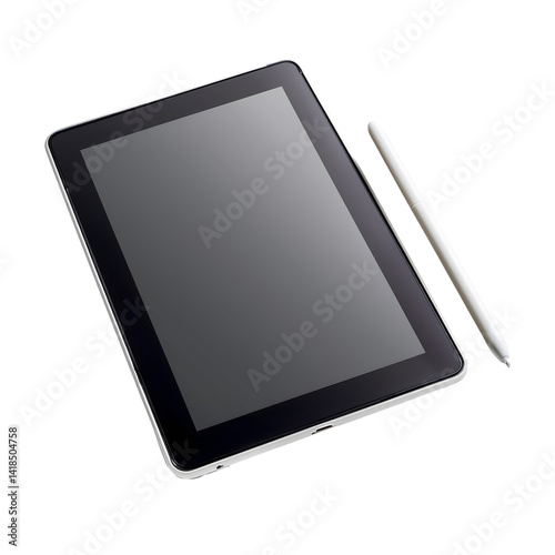 Tablet with stylus pen on transparent background, displaying modern technology