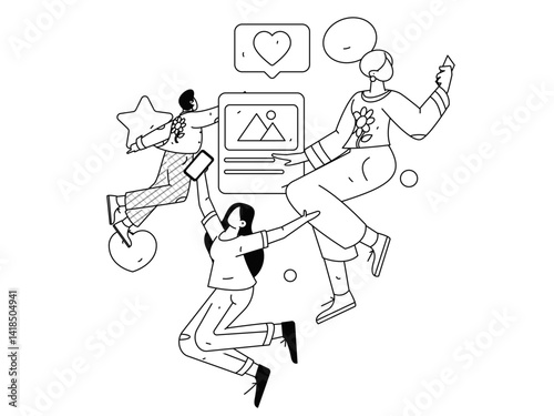 Virtual characters social communication concept business flat vector hand drawn illustration
