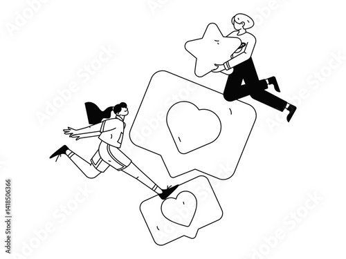 Virtual characters social communication concept business flat vector hand drawn illustration
