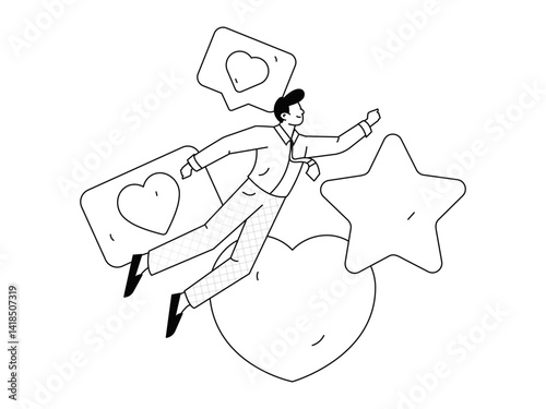Virtual characters social communication concept business flat vector hand drawn illustration
