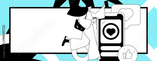 Virtual characters social communication concept business flat vector hand drawn illustration
