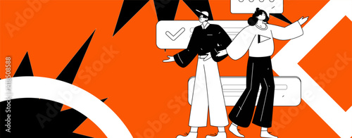 Virtual characters social communication concept business flat vector hand drawn illustration
