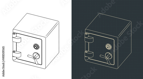Classic safe box isometric blueprints