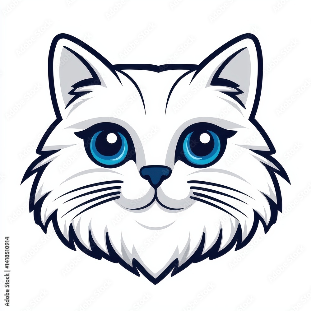 Stylized illustration of a cat's face with vivid blue eyes and soft gray fur Stylized illustration of a cat's face with vivid blue eyes and soft gray fur