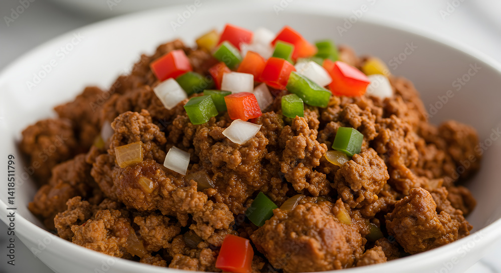 Savory Ground Beef Bowl Topped with Fresh Vegetable Confetti Delights Savory Ground Beef Bowl Topped with Fresh Vegetable Confetti Delights