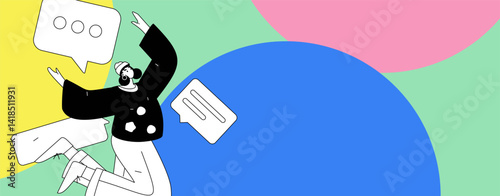 Virtual characters social communication concept business flat vector hand drawn illustration
