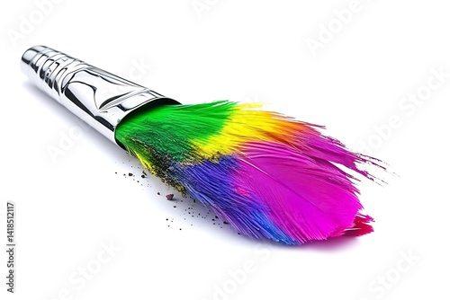 Colorful paintbrush bristles splayed outward,  showing paint residue.