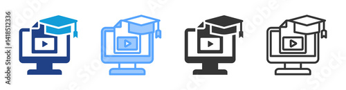 Open Online Course icon set multiple style collection