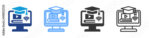 Online Curiculum icon set multiple style collection