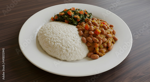 Fototapeta Naklejka Na Ścianę i Meble -  African Staple Dish: Ugali with Beans and Vegetable, A Balanced Meal