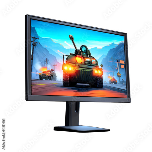 Gaming PC monitor with action scene