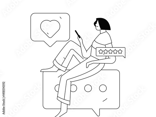Virtual characters social communication concept business flat vector hand drawn illustration
