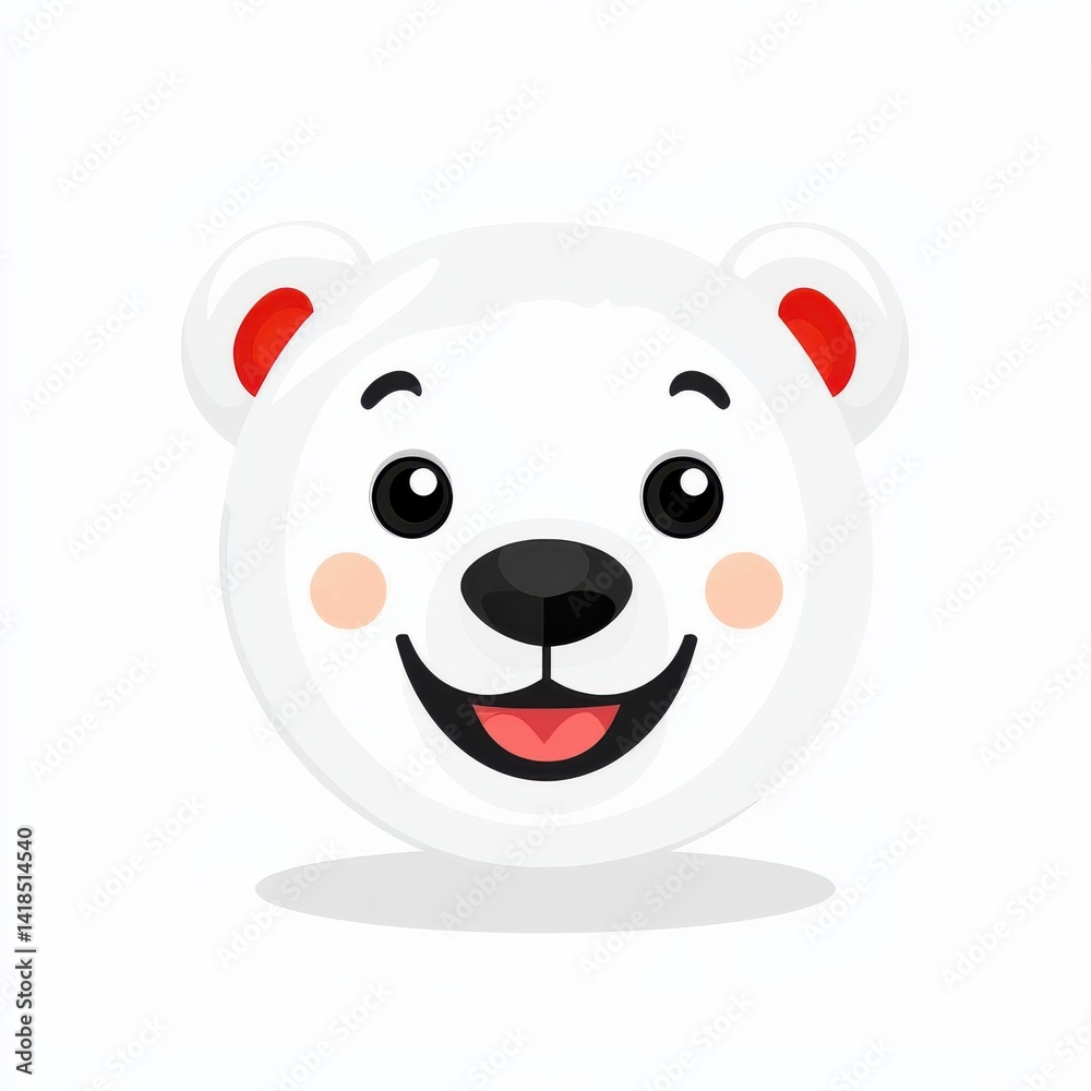 Obraz premium Cartoon illustration of a cheerful polar bear face with red ears and a pink tongue