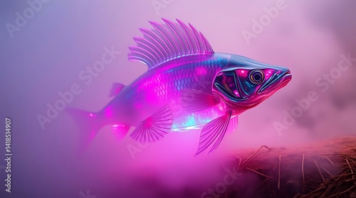 Glowing Purple Fish Swimming in Pink Mist.........